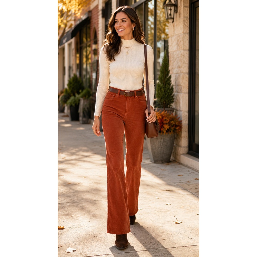 Peruvian Connection Velveteen‎ Bootcut Jeans Pants Rust Orange Women's 6